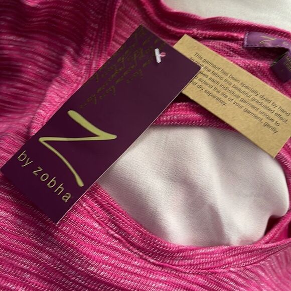 Zobha dip dye marled ombré pink/white burnout open chiffon back knit front top - Picture 8 of 9